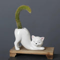 Unique Ceramic Cat Planter Pot，Cute Tailless Cat Little Planter Pot，Indoor and Outdoor Plant Displays，For Home Office Ceramic Containers Flower Pot,White(Plant Not Included)
