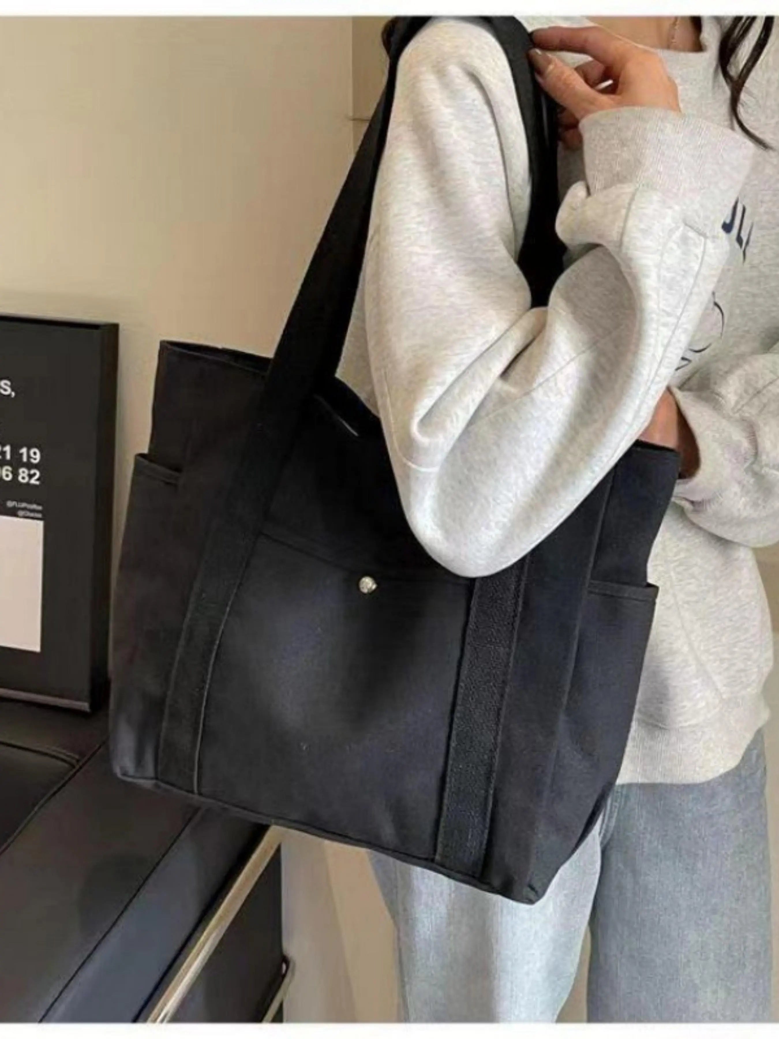 Women'S Solid Color Large Capacity Soft Commuter Tote Bag, Fashionable Shoulder Bag for Daily Used, Casual Trendy Versatile High-Quality Daily Commuting Bag, Lightweight Tote Bag