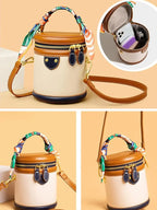 Mini Bucket Crossbody Bag for Women, Small round PU Leather Handbag with Top Handle, Versatile 2-In-1 Handheld and Crossbody Purse, Fashionable Shoulder Purse with Zipper Closure, for Everyday Casual Wear, Work, Dates and Vacation, Fashionable Bags