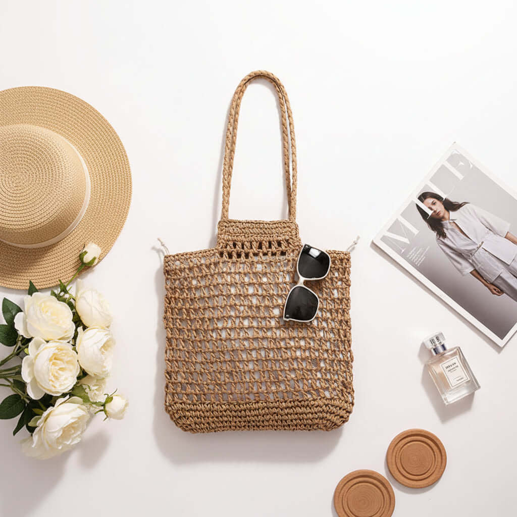 Hollow Out Straw Beach Bag Vacation Beach Bag Shoulder Bag