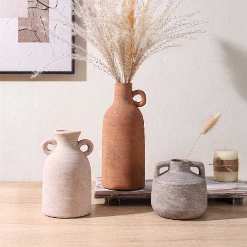 Ivydale Ceramic Vase Set, 3Pcs Flower Vases for Modern Boho Farmhouse Decor, Decorative Vases for Pampas Grass & Dried Flowers, Distressed Finish