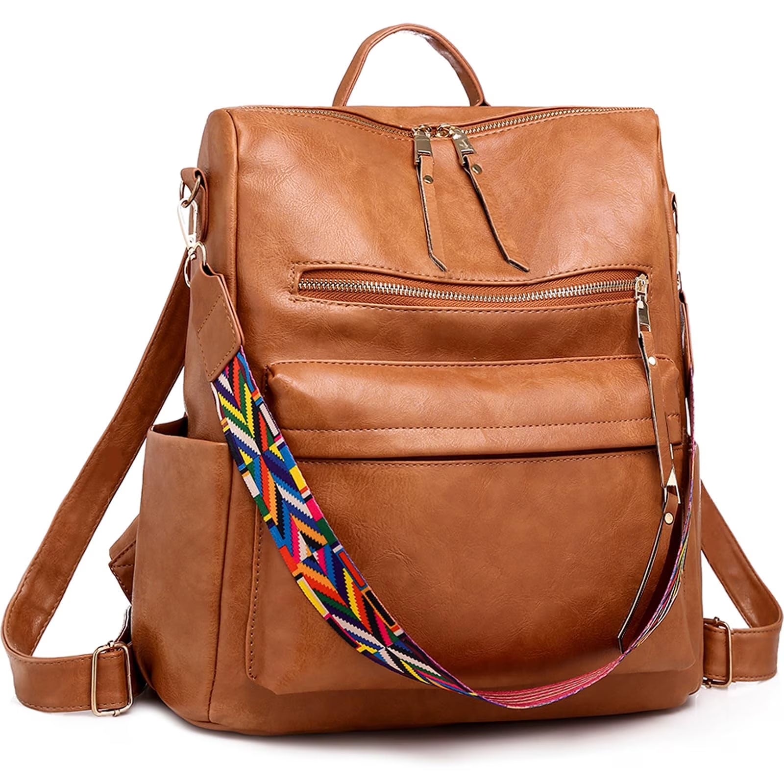 Backpack Purse for Women Fashion Waterproof PU Leather School Backpack Convertible Shoulder Bags Brown