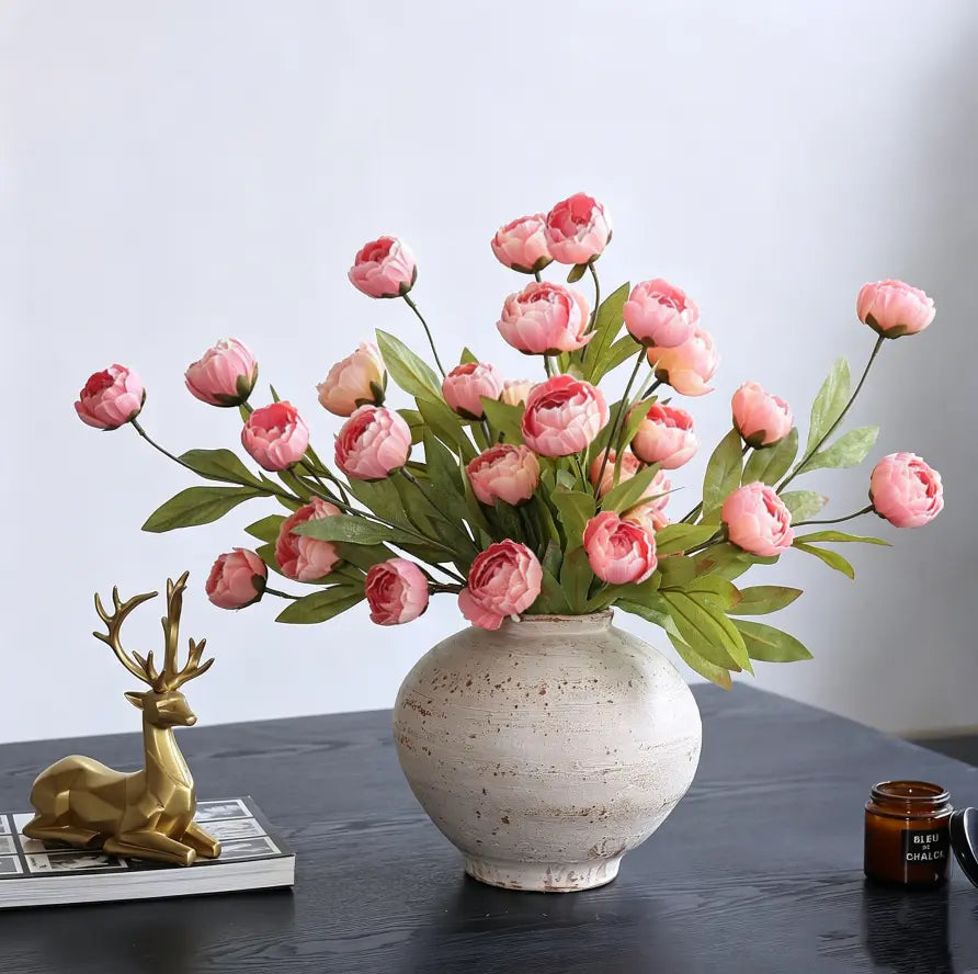 6-Piece Set of Imitation Silk Peony Flower Vase Decoration -4 Simulated Peony Branches with Stems DIY Bouquet Center Decoration, Wedding Filling Arrangement, Bathroom Decoration Table Ornaments