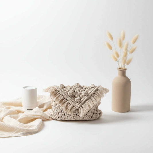 Crossbody Woven Straw Bag Cotton Thread Bag Women Tassel Bag