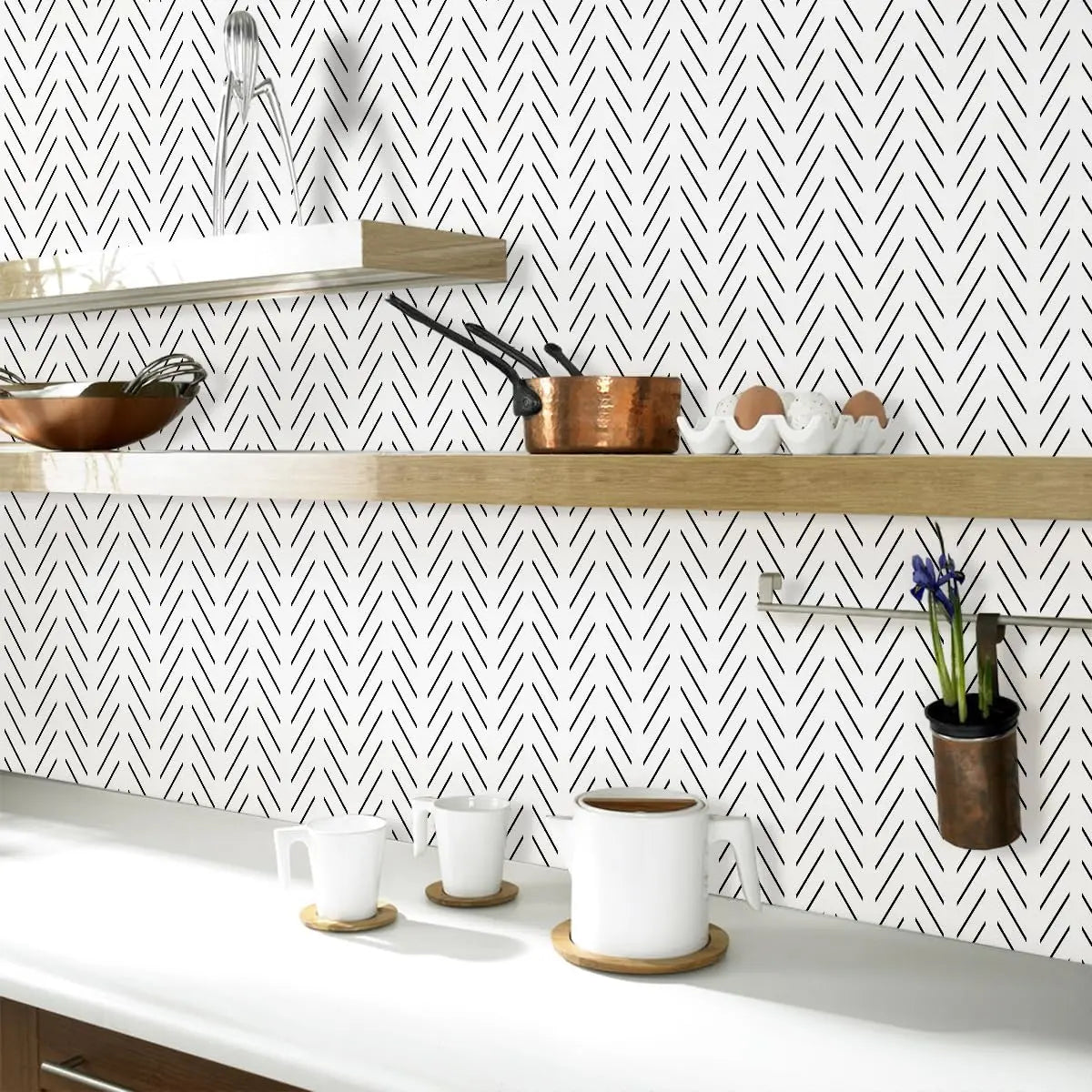 Erfoni Black and White Peel and Stick Wallpaper Modern Herringbone Contact Paper Bathroom 17.7Inch X 118.1Inch Geometric Removable Wallpaper Peel and Stick Self Adhesive Contact Paper for Accent Wall