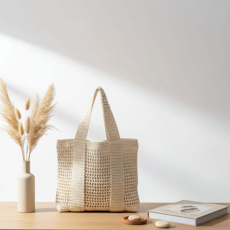 Hollow Cutout Straw Beach Bag Casual Large Cotton Thread Woven Bag