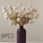 Decorative Silk Mum Bouquet-Shaped Artificial Flowers, 6/12 PCS Mix Color Indoor Faux Ping-Pong Ball Snowball Pom-Pom Bouquets (No Vase) for Home, Wedding Decor