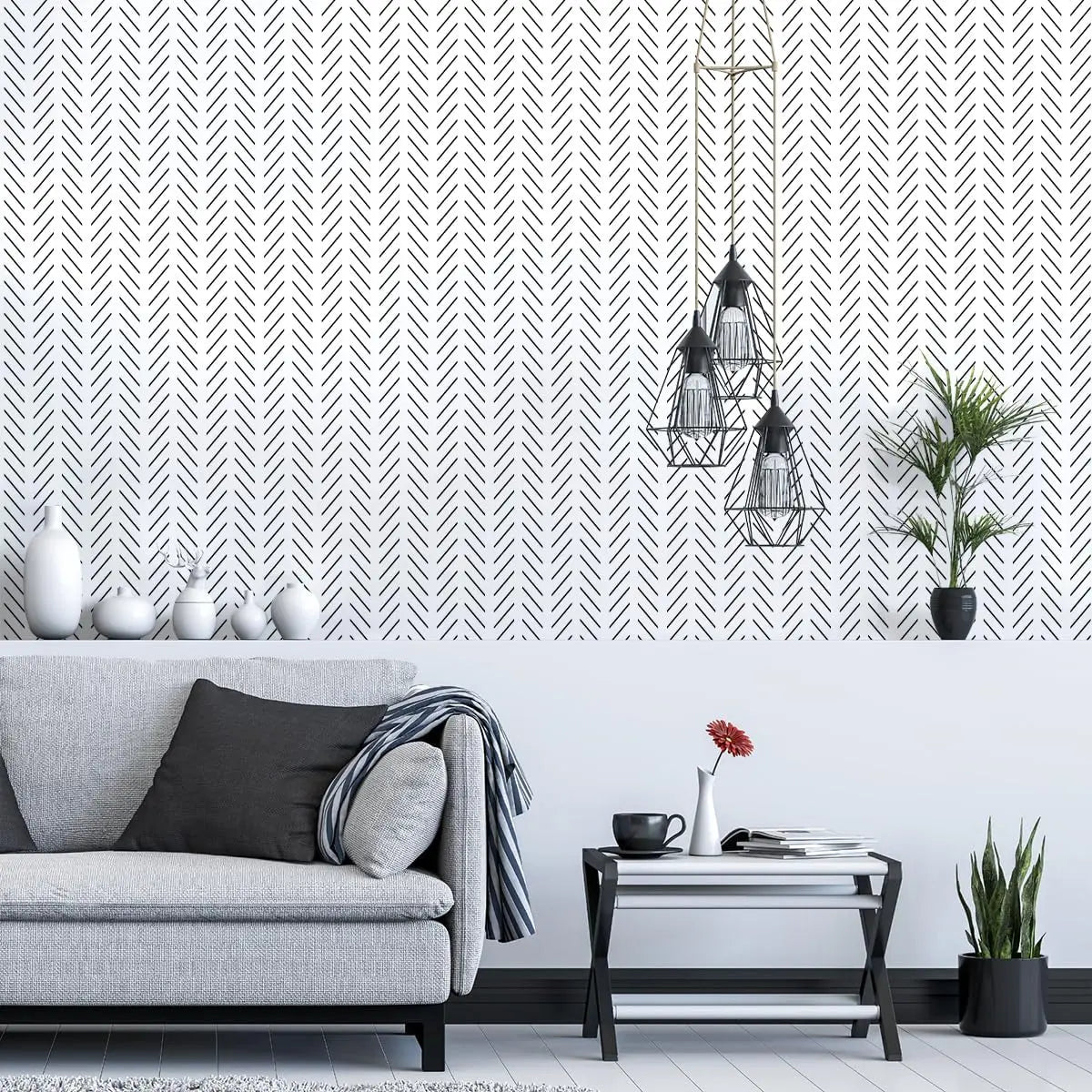 Erfoni Black and White Peel and Stick Wallpaper Modern Herringbone Contact Paper Bathroom 17.7Inch X 118.1Inch Geometric Removable Wallpaper Peel and Stick Self Adhesive Contact Paper for Accent Wall