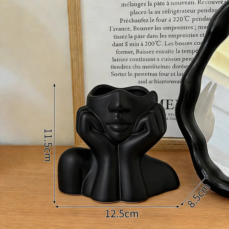 White Vinyl Face Vase Boho Minimalism Decorative Modern Nordic Flower Vases for Home Living Room Office Book Shelf Decor