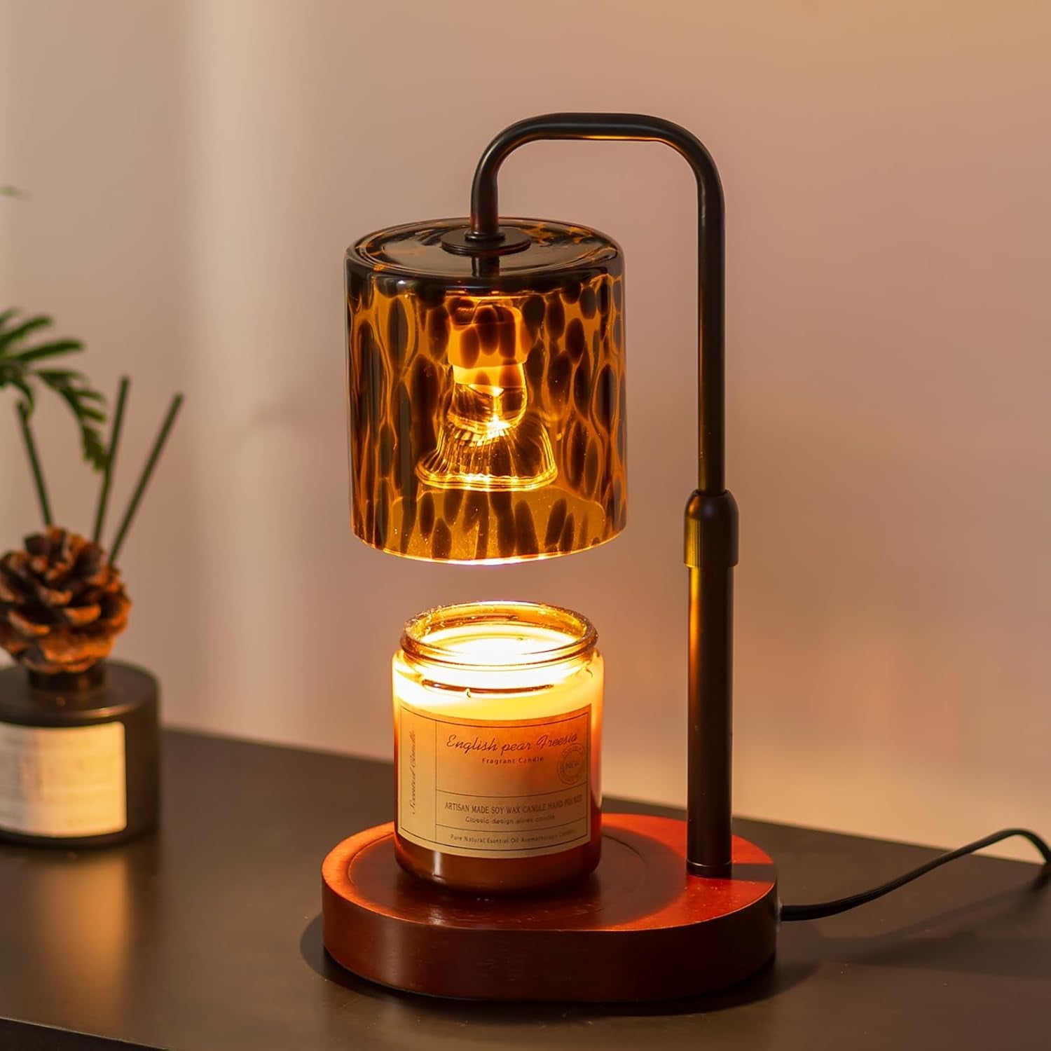 Tortoise Shell Home Decor: Black Candle Warmer Lamp with Timer Vintage Leopard Lamp with 2 Bulbs Height Adjustable Cheetah Heetah Candle Warmer Dimmable Mothers Day Women Gift