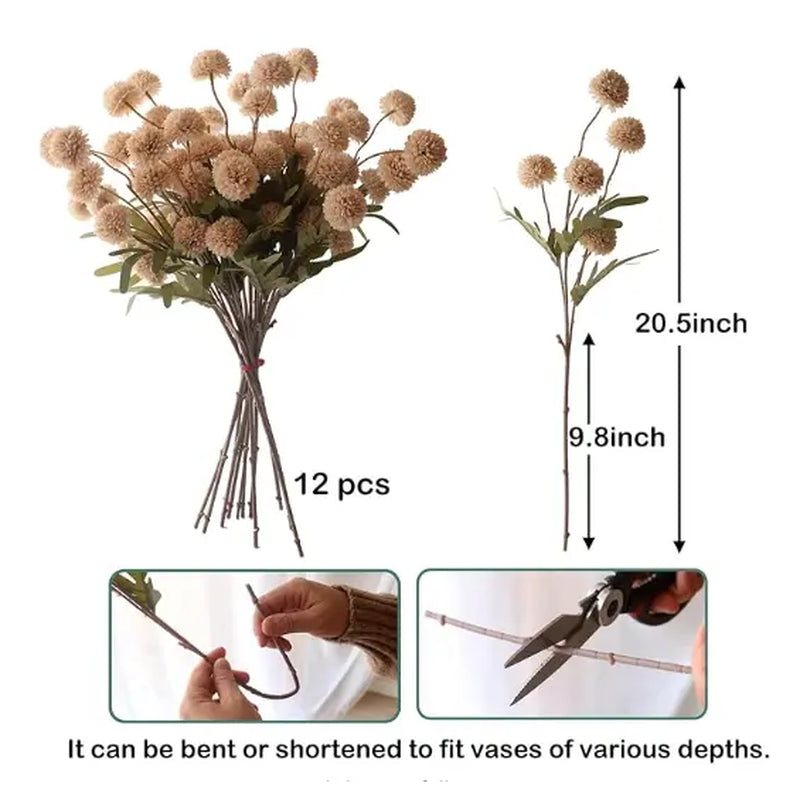 10-Pack Ultra Realistic Faux Silk Pompon Mum Artificial Flowers for Vase – Perfect DIY Bouquet, Table Centerpiece, Wedding, Home & Coffee Table Decor (Vase Not Included)
