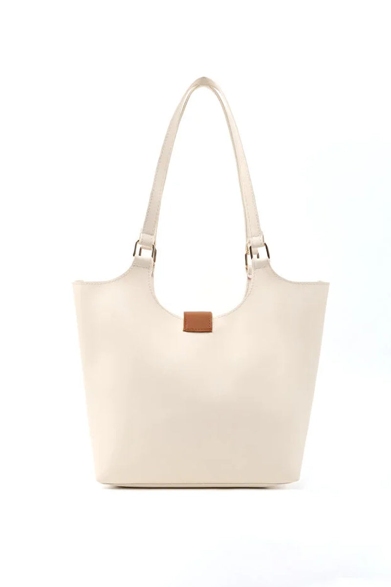 Brown Faux Leather Snap Closure Crossbody Hand Bag Single Compartment Shoulder, Arm and Handbag White