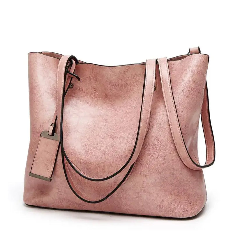 Waxing Leather Bucket Bag Simple Double Strap Handbag Shoulder Bags for Women 2024 All-Purpose Shopping Tote Sac Bolsa Feminina