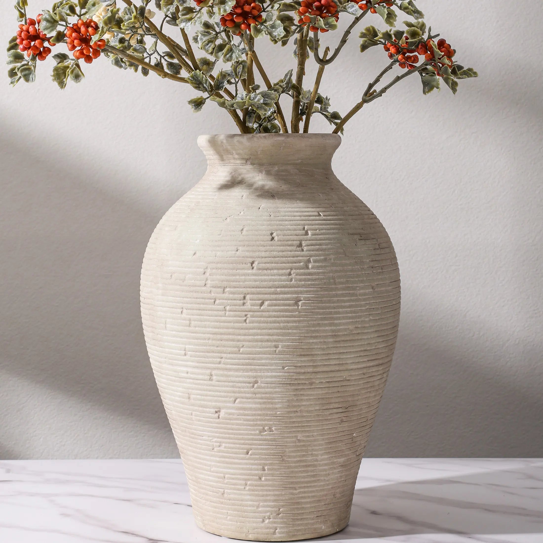 Ivydale Ceramic Flower Vase Home Decor, 7.4 in Farmhouse Table Vases Rustic Vintage Living Room Kitchen Bedroom Decoration Pottery Decorative Vases for Flowers House Shelf Office Desk Dining Entryway, Retro
