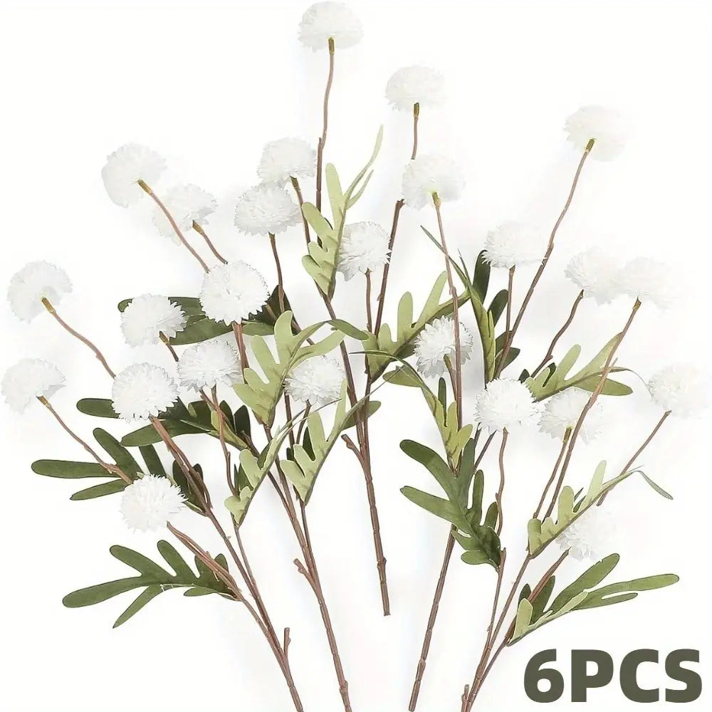 Decorative Silk Mum Bouquet-Shaped Artificial Flowers, 6/12 PCS Mix Color Indoor Faux Ping-Pong Ball Snowball Pom-Pom Bouquets (No Vase) for Home, Wedding Decor