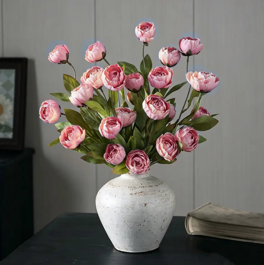 6-Piece Set of Imitation Silk Peony Flower Vase Decoration -4 Simulated Peony Branches with Stems DIY Bouquet Center Decoration, Wedding Filling Arrangement, Bathroom Decoration Table Ornaments