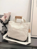 2024 Women'S Solid Color Canvas Tote Bag for School with Removable Bottom Compartment, Large Capacity Oversize Trendy Shoulder Bag for College