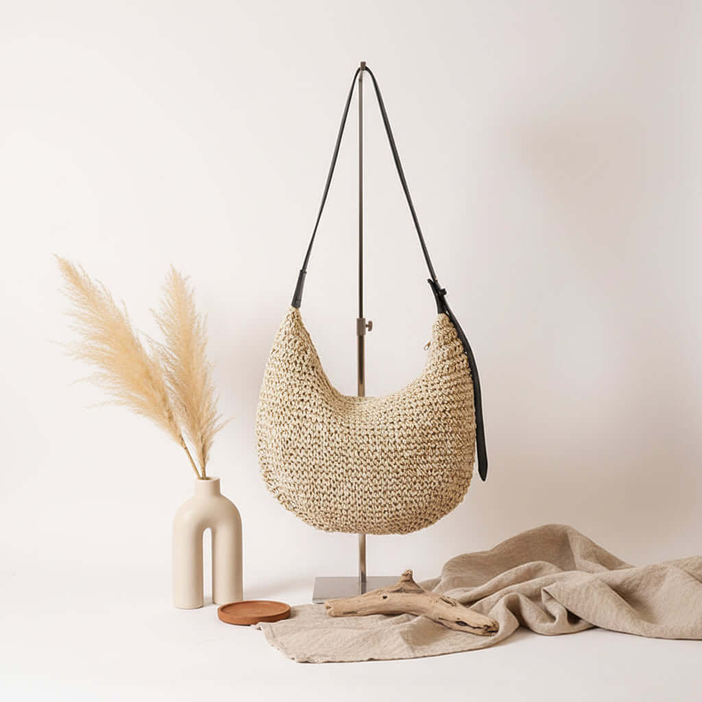 Asymmetric Straw Shoulder Bag Woven Bag Solid Color