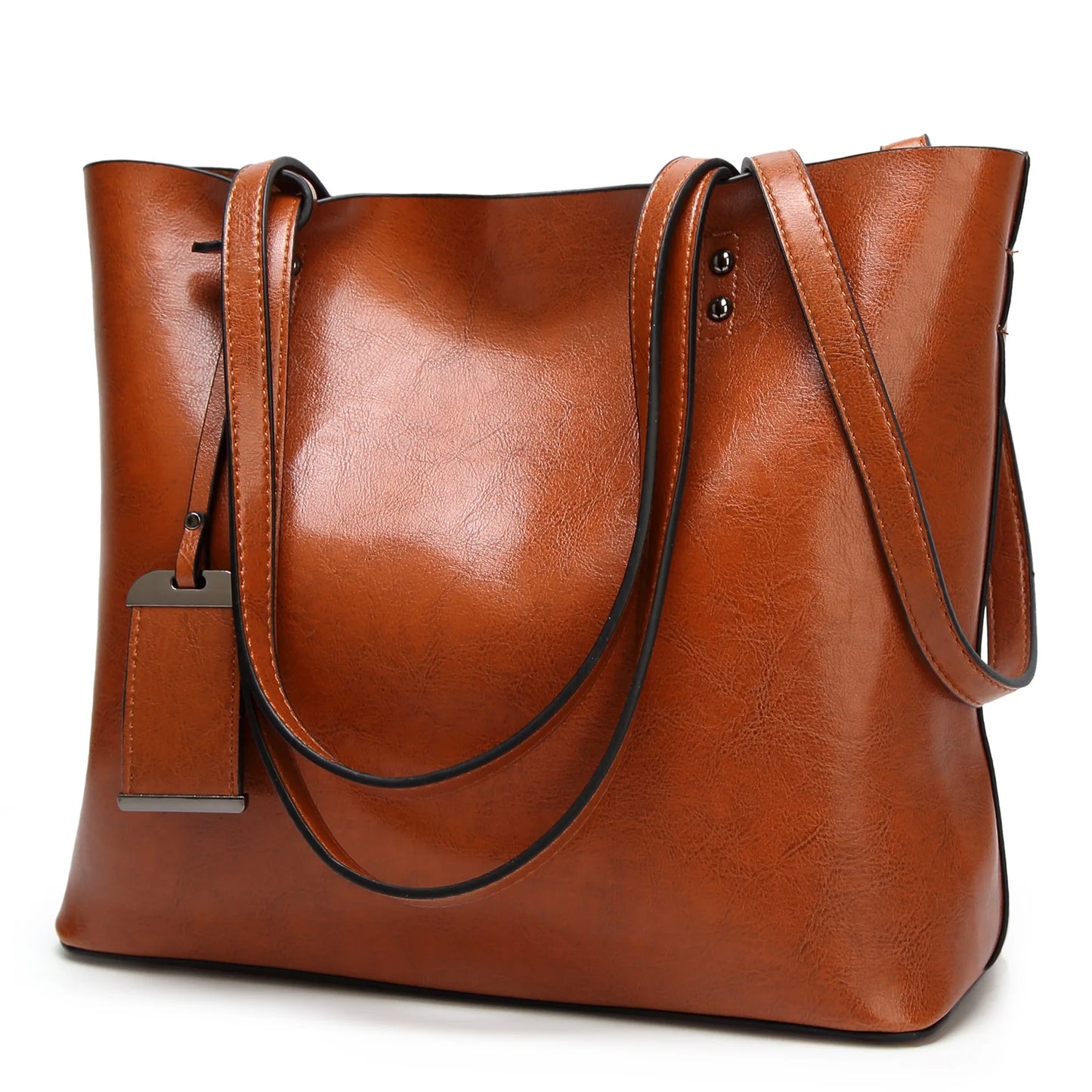 Waxing Leather Bucket Bag Simple Double Strap Handbag Shoulder Bags for Women 2024 All-Purpose Shopping Tote Sac Bolsa Feminina