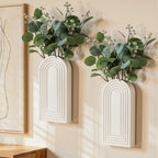 Ivydale 2 Pack Wooden Wall Vases with Fake Plants, Wall Hanging Planters Boho Modern Farmhouse Indoor for Narrow Spaces Entryway Bathroom Home Office Decoration, Brown