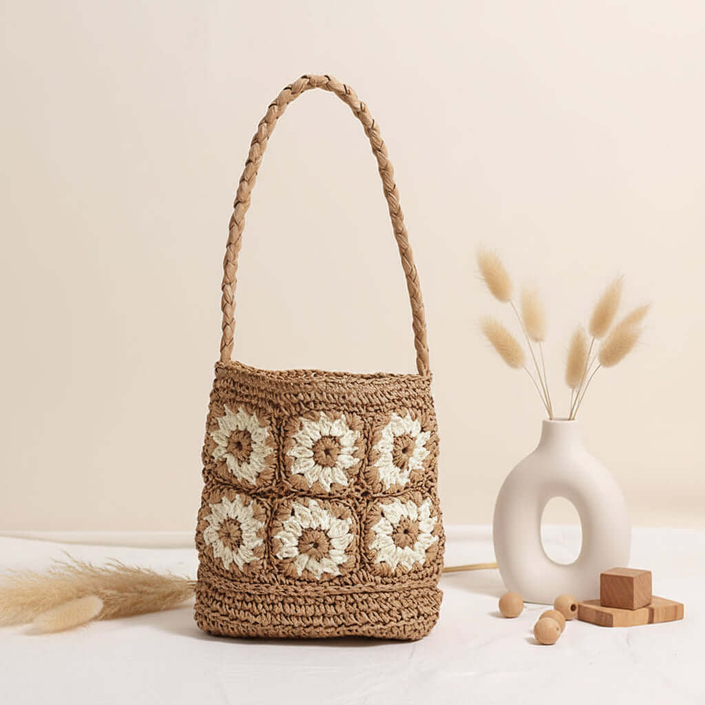 Floral Straw Shoulder Bag Hand Woven Bag