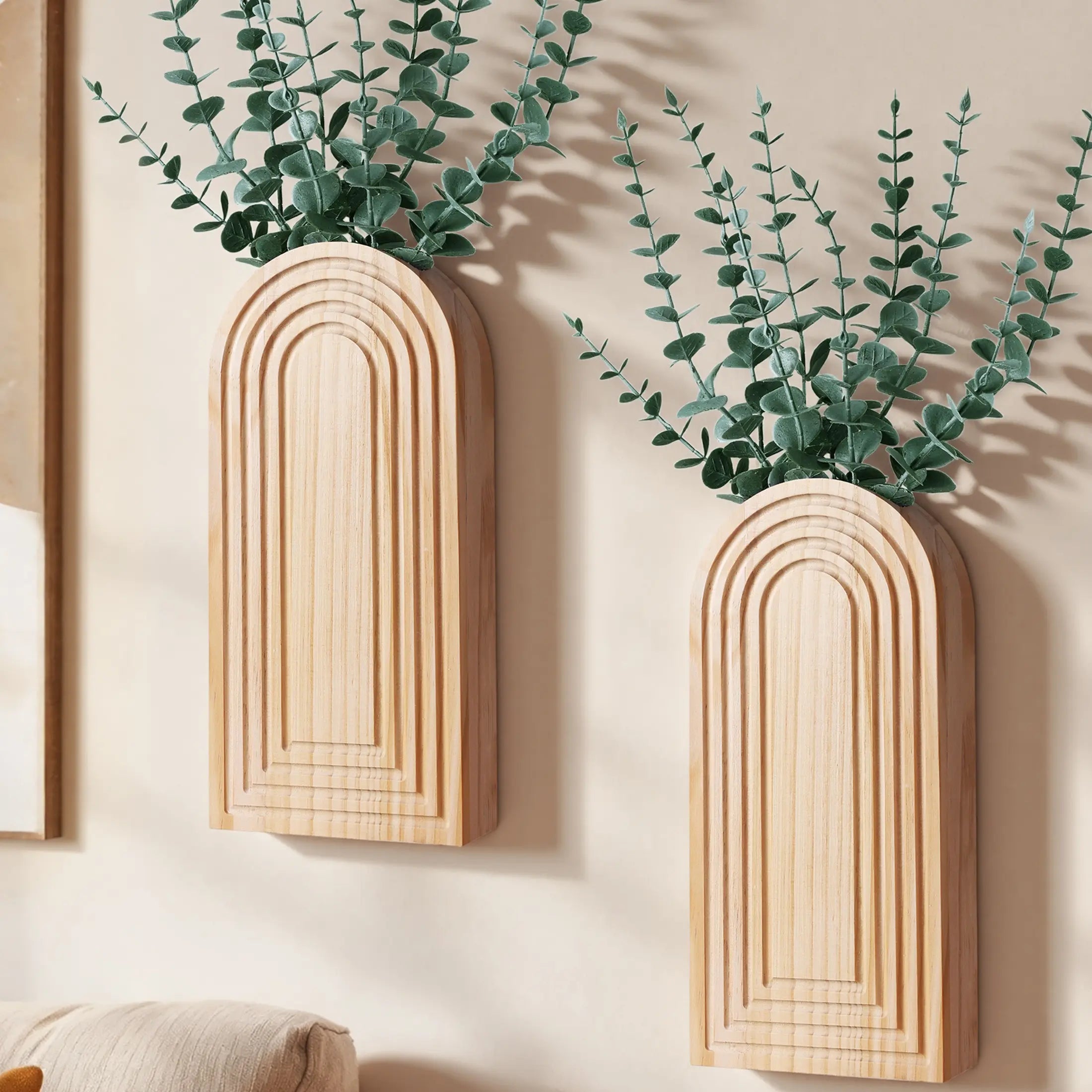 Ivydale Wooden Wall Vase Set of 2, Wall Hanging Planter Modern Farmhouse Wall Decor for Boho Wall Decor for Indoor Entryway Hallway Bathroom Living Room Dining Room