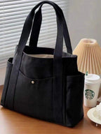Women'S Solid Color Large Capacity Soft Commuter Tote Bag, Fashionable Shoulder Bag for Daily Used, Casual Trendy Versatile High-Quality Daily Commuting Bag, Lightweight Tote Bag