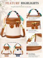 Mini Bucket Crossbody Bag for Women, Small round PU Leather Handbag with Top Handle, Versatile 2-In-1 Handheld and Crossbody Purse, Fashionable Shoulder Purse with Zipper Closure, for Everyday Casual Wear, Work, Dates and Vacation, Fashionable Bags
