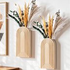 Ivydale 2 Pack Wooden Wall Vases with Fake Plants, Wall Hanging Planters Boho Modern Farmhouse Indoor for Narrow Spaces Entryway Bathroom Home Office Decoration, Brown