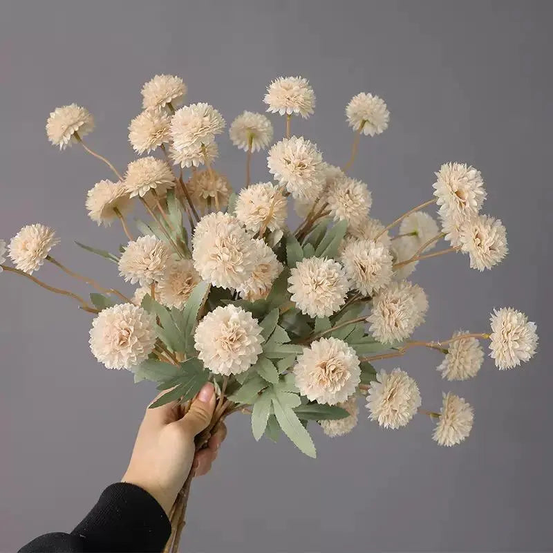 Decorative Silk Mum Bouquet-Shaped Artificial Flowers, 6/12 PCS Mix Color Indoor Faux Ping-Pong Ball Snowball Pom-Pom Bouquets (No Vase) for Home, Wedding Decor