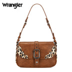Wrangler Shoulder Bag for Women Leopard Hobo Purse Underarm Handbag with Buckle, Studs & Crossbody Strap