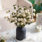 Artificial Flowers in Vase for Centerpieces: Vase with 12 Stems of Mums Kiku Flowers Eucalyptuses Faux Pom Poms Floral Arrangements for Kitchen Island Entryway Table