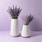 Set of 2 Matte Cream White Ribbed Plastic Vases - Unbreakable Modern Wabi-Sabi Flower Vase, Decorative Vase, Lightweight Centerpiece for Dried Pampas & Fresh Flowers, Ideal for Living Room, Bedroom, Office, Housewarming Gift, Home Decor Vase