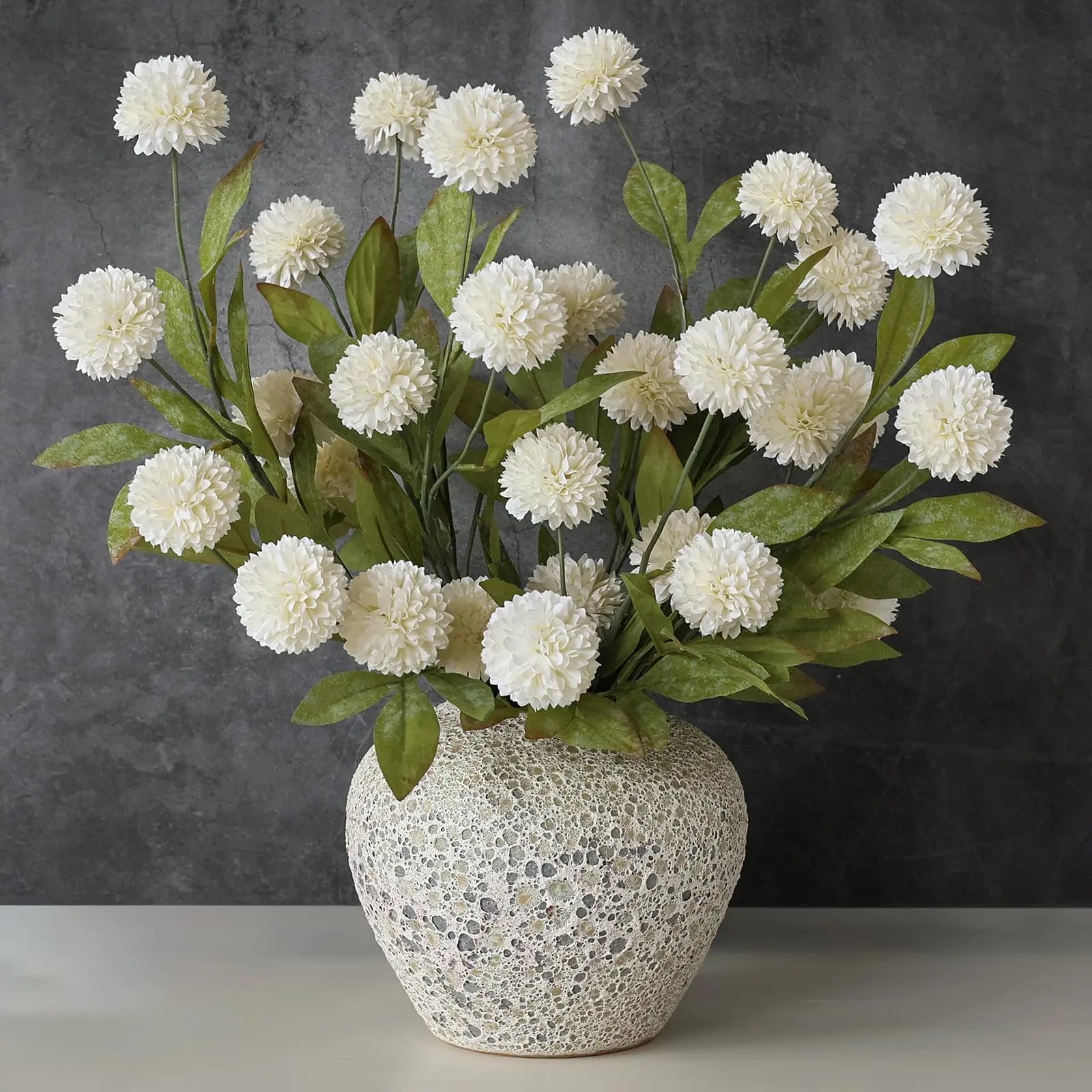 10-Pack Ultra Realistic Faux Silk Pompon Mum Artificial Flowers for Vase – Perfect DIY Bouquet, Table Centerpiece, Wedding, Home & Coffee Table Decor (Vase Not Included)