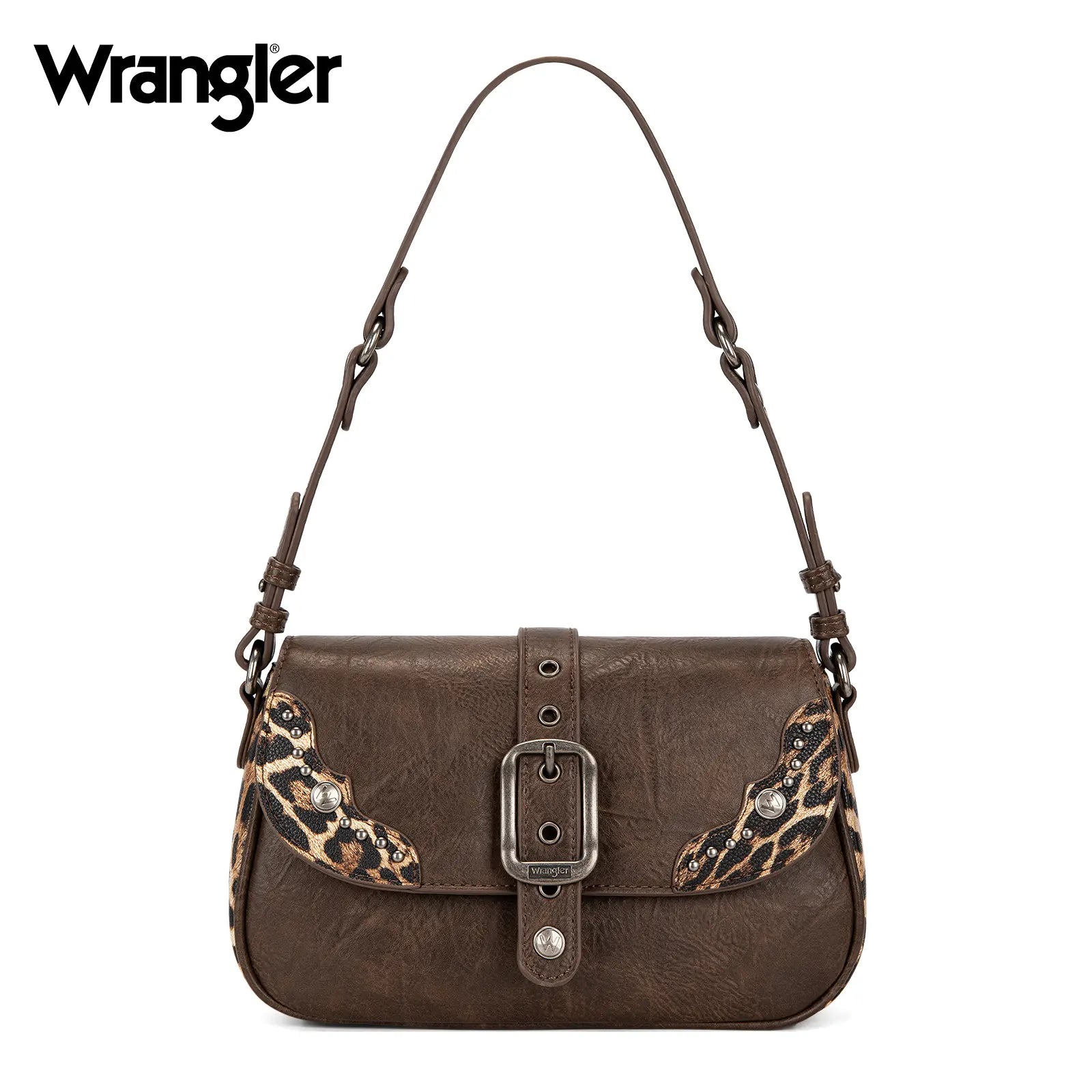 Wrangler Shoulder Bag for Women Leopard Hobo Purse Underarm Handbag with Buckle, Studs & Crossbody Strap