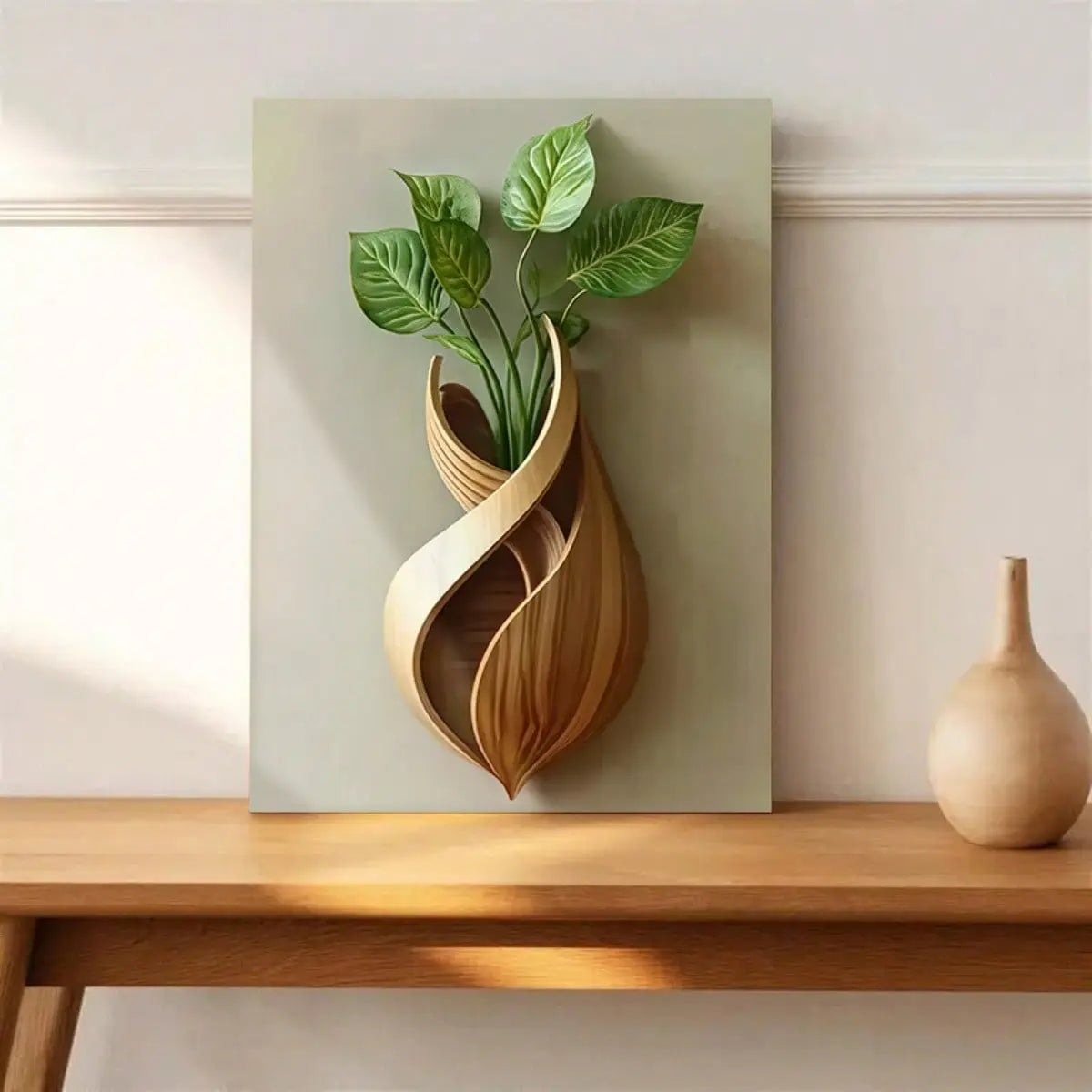 1PC Framed Canvas Modern Leaf Vase Minimalist Art, Clean Design, Premium Canvas, Ideal for Contemporary Living Room, Office, or Home Decor, Perfect for Modern, Elegant Spaces
