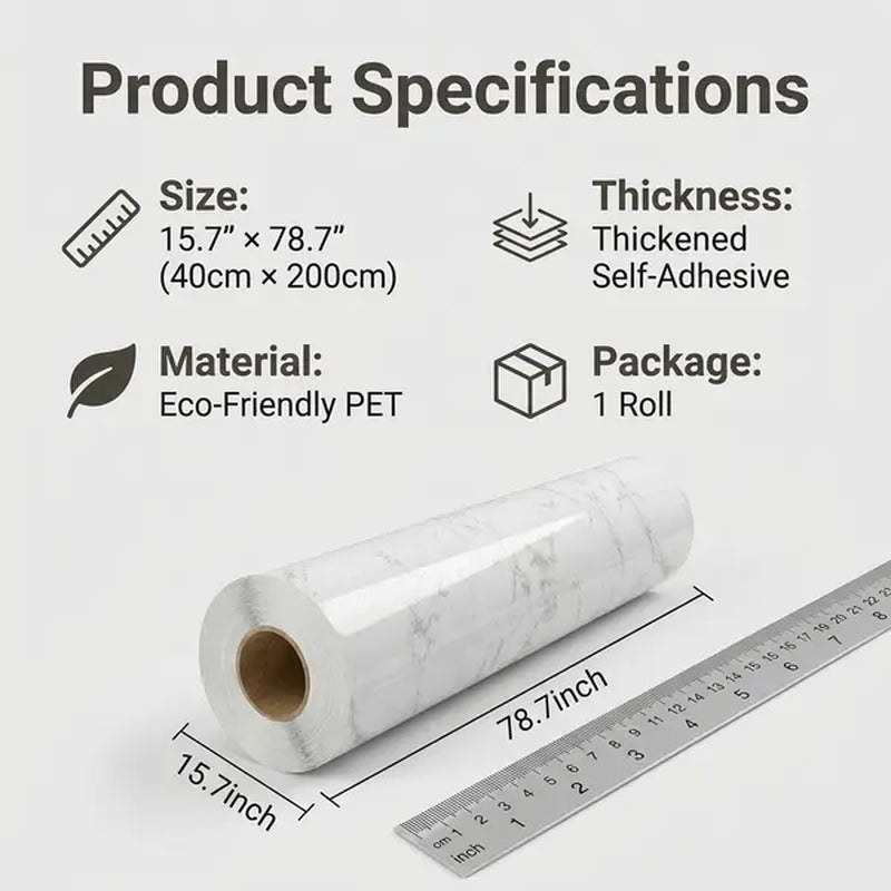 23.62In*393.7In/23.6In*196.8In Marble Peel-And-Stick Countertop Contact Paper, Self-Adhesive Waterproof Oil-Proof PET Stickers for Kitchen Cabinets, Heat-Resistant Thick Peel-And-Stick Furniture Stickers for Door Renovation, Stick-On Furniture Stickers