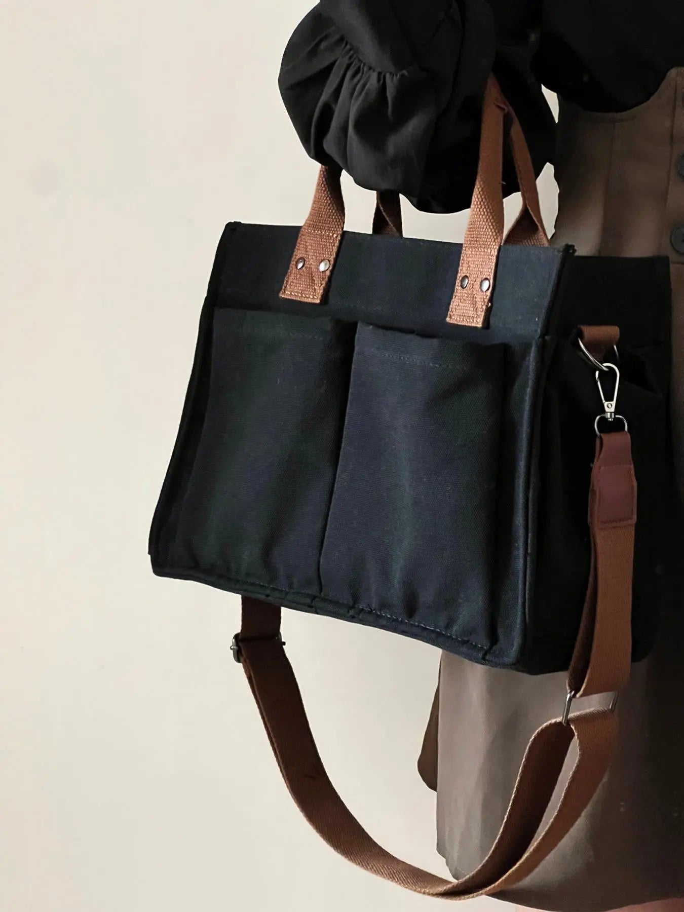 2024 Women'S Solid Color Canvas Tote Bag for School with Removable Bottom Compartment, Large Capacity Oversize Trendy Shoulder Bag for College