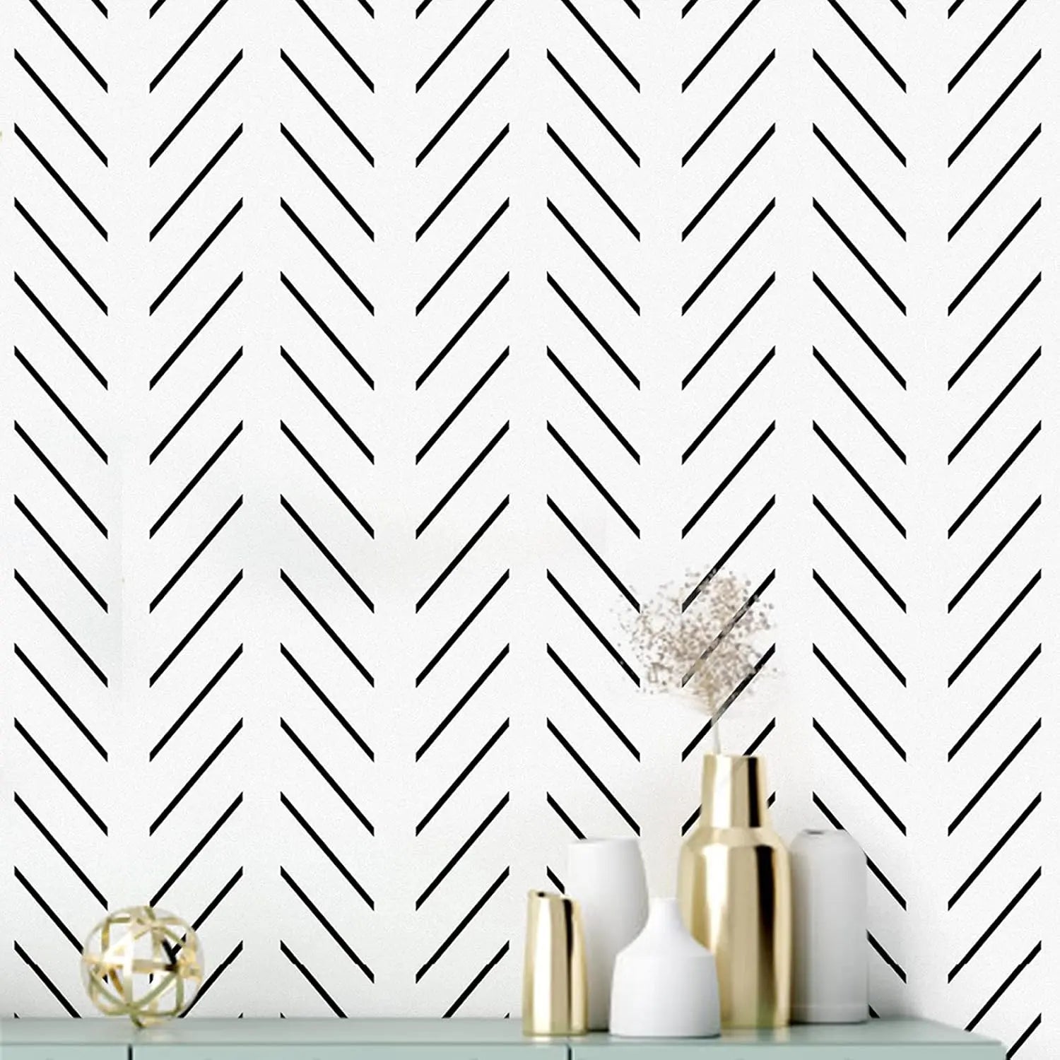 Erfoni Black and White Peel and Stick Wallpaper Modern Herringbone Contact Paper Bathroom 17.7Inch X 118.1Inch Geometric Removable Wallpaper Peel and Stick Self Adhesive Contact Paper for Accent Wall