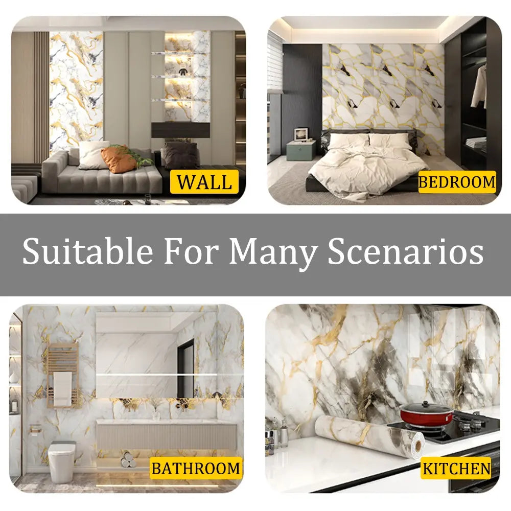 Aozey Marble Wall Sticker Roll, Self-Adhesive Wallpaper, Peel and Stick Wall Panel, Detachable Vinyl, Kitchen, Bathroom & Countertops, Marble Pattern Wallpaper, Peel and Stick Wallpaper Designs