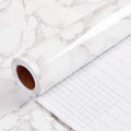 White Gray Marble Look Peel-And-Stick Vinyl Contact Paper, Waterproof Peel and Stick Wallpaper, Rectangular Roll for Countertops, Bathroom Home Decor, Indoor Use (16"X120")