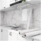 White Gray Marble Look Peel-And-Stick Vinyl Contact Paper, Waterproof Peel and Stick Wallpaper, Rectangular Roll for Countertops, Bathroom Home Decor, Indoor Use (16"X120")