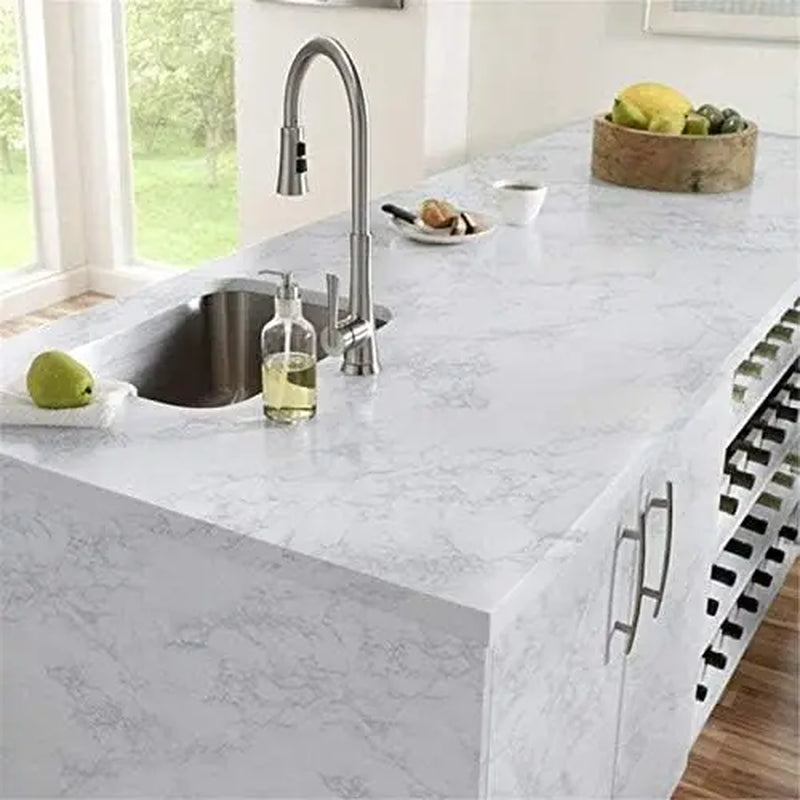White Gray Marble Look Peel-And-Stick Vinyl Contact Paper, Waterproof Peel and Stick Wallpaper, Rectangular Roll for Countertops, Bathroom Home Decor, Indoor Use (16"X120")