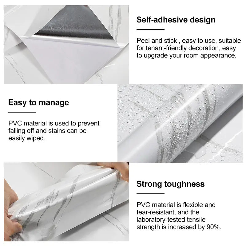 Glossy Marble Pattern Self-Adhesive Sticker , Peel and Stick Wallpaper , Scratch Resistant, Easy Installation and Cleaning, Kitchen Cabinet Desk Window Sill Wall, Peel and Stick Wallpaper Designs#Top PICKS