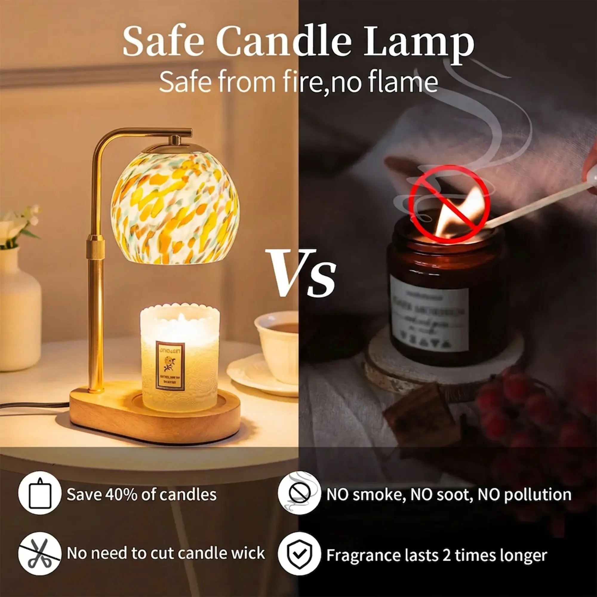 Boho Lamp Modern Metal Candle Warmer Lamp with Timer & Brightness Control Adjustable Flameless Safety Cylindrical Decorative for Home Decor & Relaxation Amber-Scented Jar Candle Warmer Lamp Ornaments White Wood #Summervibes