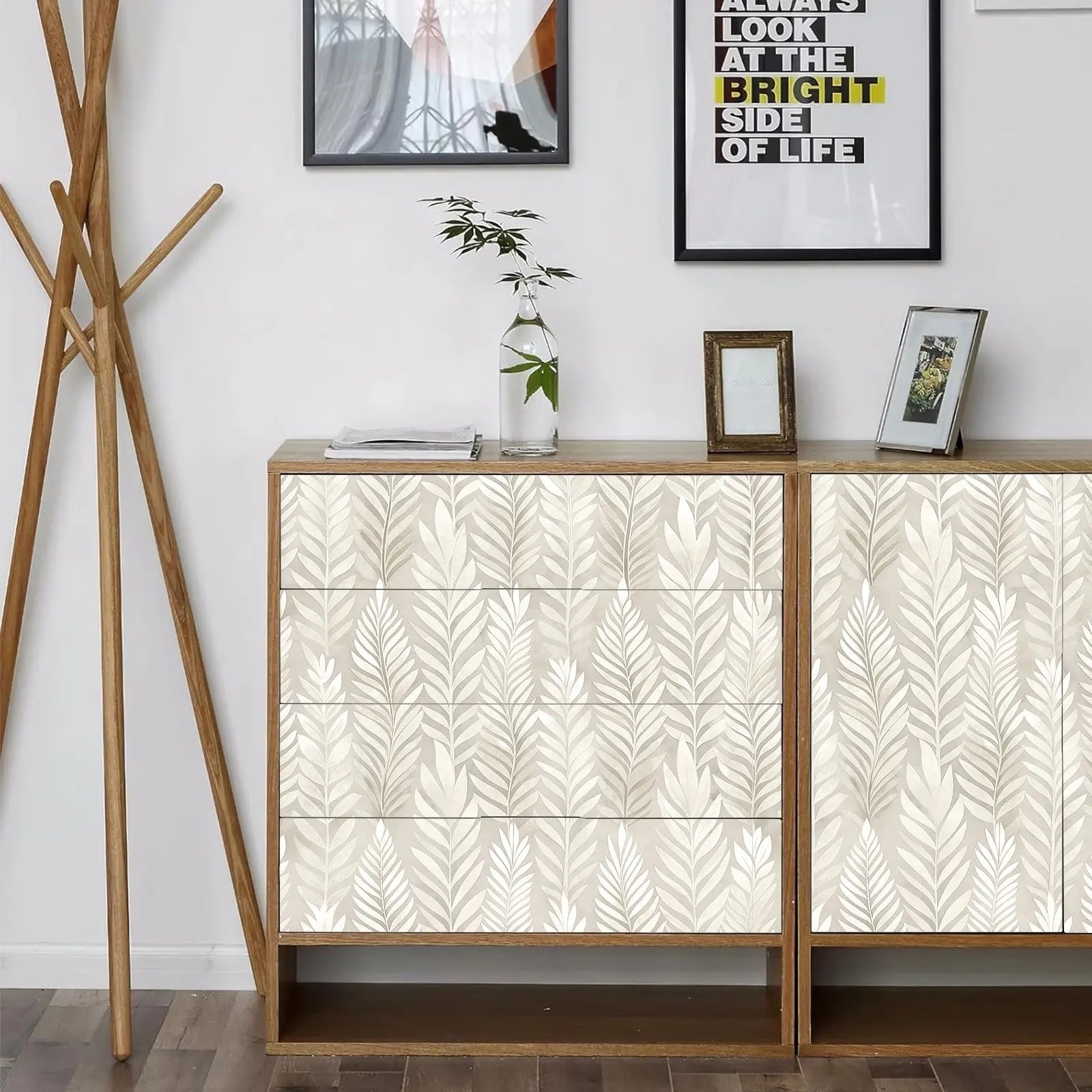 Beige Plant Pattern Peel and Stick Self-Adhesive Wallpaper - Waterproof Removable Oil-Proof | Easy to Cut Self-Adhesive Wall Sticker for Living Room, Kitchen & Bedroom Modern Decor Floral Wallpaper Peel and Stick