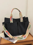 2024 Women'S Solid Color Canvas Tote Bag for School with Removable Bottom Compartment, Large Capacity Oversize Trendy Shoulder Bag for College