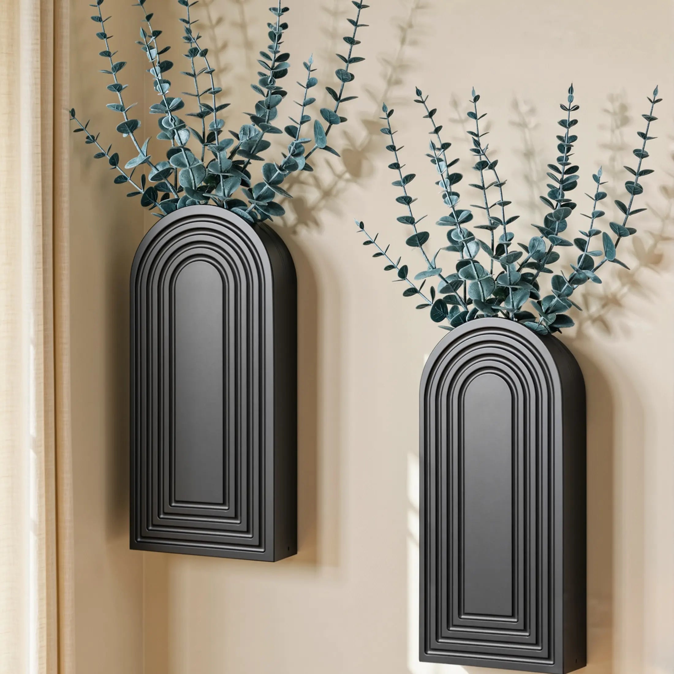 Ivydale 2 Pack Wooden Wall Vases with Fake Plants, Wall Hanging Planters Boho Modern Farmhouse Indoor for Narrow Spaces Entryway Bathroom Home Office Decoration, Brown