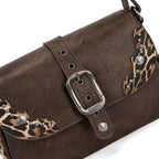 Wrangler Shoulder Bag for Women Leopard Hobo Purse Underarm Handbag with Buckle, Studs & Crossbody Strap