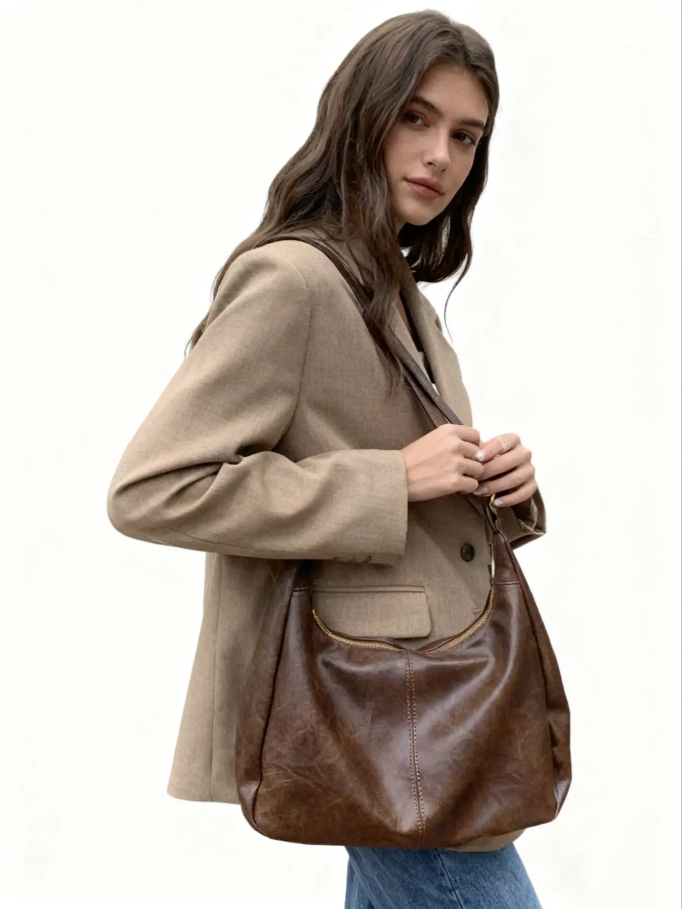 Women'S Solid Color Shoulder Bag, Back to School, Fashion Bags, Fashionable Large Capacity Crossbody Bag for Daily Used, Casual Trendy Versatile High-Quality Daily Commuting Bag, Hobo Shoulder Bag, Crossbody Shoulder Handbag, Daily Commuter Bag